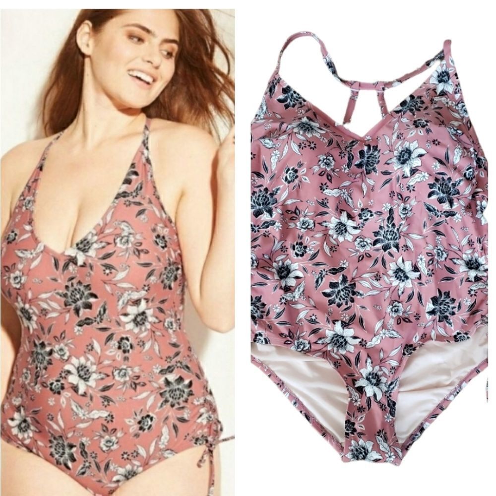 Kona Sol Mauve Black & White Floral Swimsuit Sz 20W #2